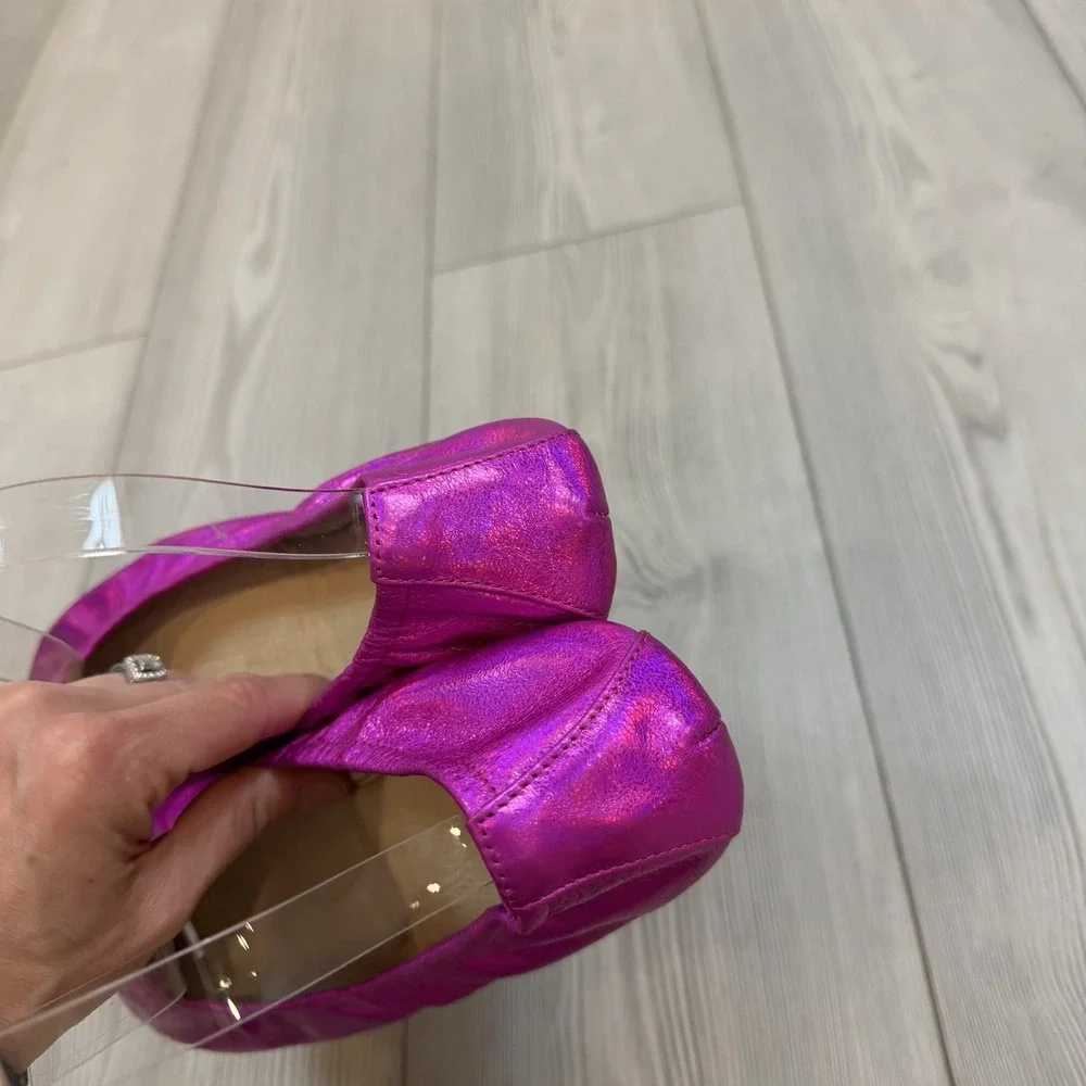 NEW The Storehouse Flats Women 7 Foldable Leather Ballet Shoes Fuschia Pink Foil - Picture 7 of 8